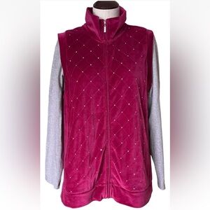 Quacker Factory Sparkle Velour Vest Rhinestone studs Large